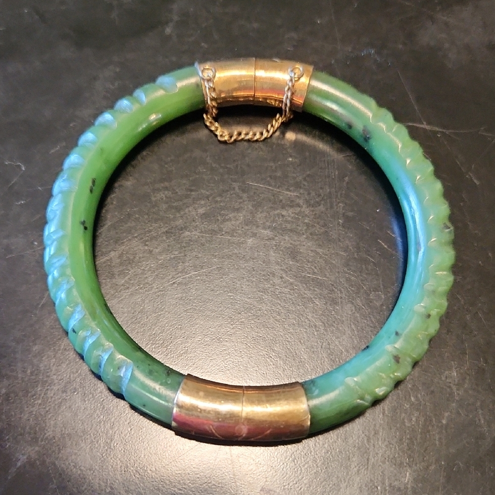 Jade Green and Gold Bracelet